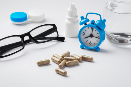 Supplement, vitamin for eye health and vision concept on white backgroundの写真素材