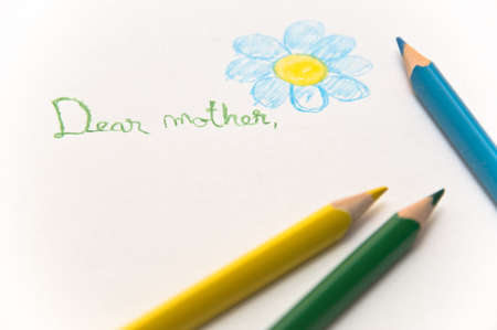 Letter to mother with multi-colored drawingsの写真素材
