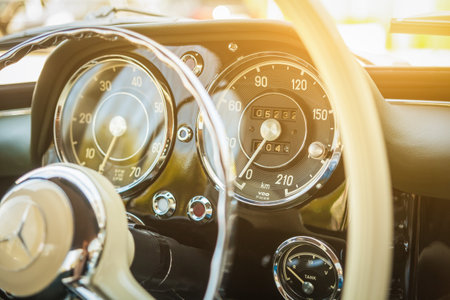 Close-up of the dashboard Photography of a classic car on a street in Novosibirsk.のeditorial素材