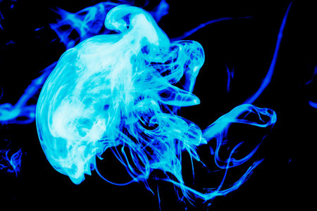 Cloud of  blue smoke on a black isolated background. Background from the smoke of vape
