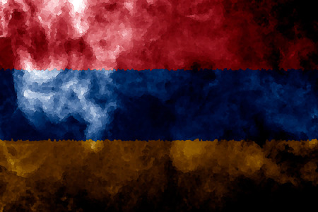National flag of Armenia from thick colored smoke on a black isolated backgroundの写真素材