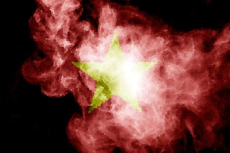 National flag of Vietnam from thick colored smoke on a black isolated backgroundの写真素材