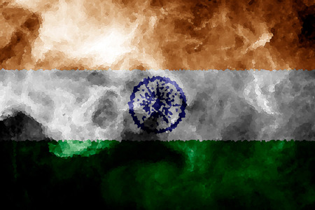 National flag of India from thick colored smoke on a black isolated backgroundの写真素材