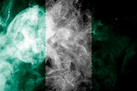 National flag of Nigeria from thick colored smoke on a black isolated backgroundの写真素材