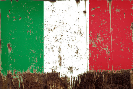 National flag of Italy on rusty metal textureの写真素材