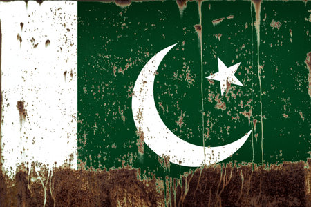 National flag of Pakistan on rusty metal textureの写真素材