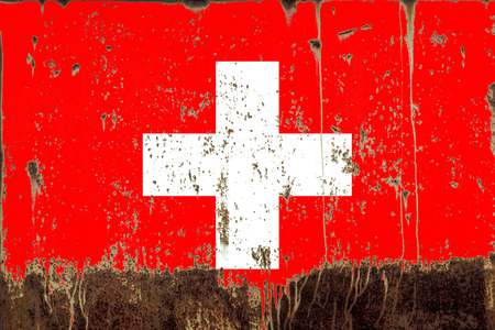 National flag of  Switzerland  on rusty metal textureの写真素材