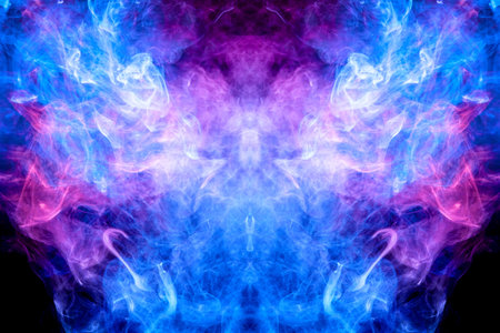Fluffy Puffs  blue and pink smoke and Fog in the form of a skull, monster, dragon  on Black...