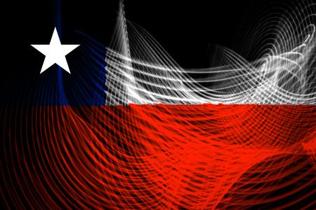 The national flag of Chile on the background neon geometric stripesの写真素材