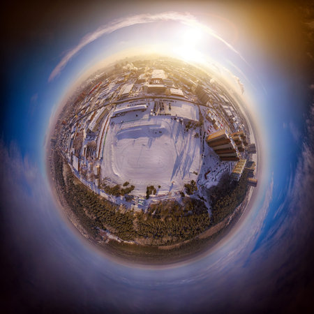 Helicopter drone shot. Aerial photography of a modern city over an area, a large crossroads,...