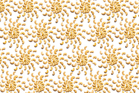 The Walnut Pattern - Cashews on a white background in the shape of a circle. Concepts about...