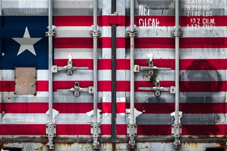 Close-up of the container with the national flag of Liberia. The concept of Liberia  export-import and national delivery of goods.の写真素材