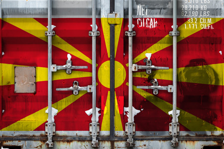 Close-up of the container with the national flag of Macedonia. The concept of Macedonia  export-import and national delivery of goods.の写真素材