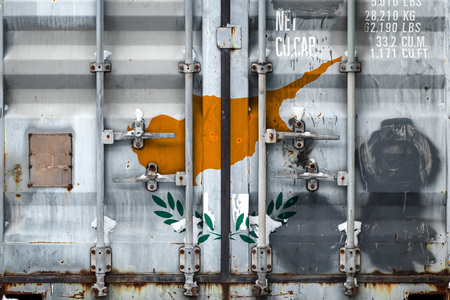 Close-up of the container with the national flag of Cyprus. The concept of Cyprus  export-import and national delivery of goods.の写真素材