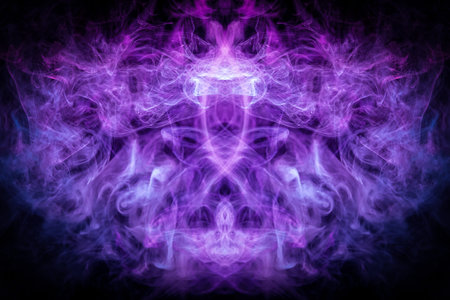 Dense multicolored smoke of   blue and purple colors in the form of a skull, monster, dragon on a...