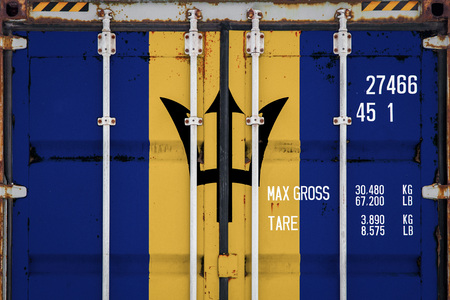 Close-up of the container with the national flag of Barbados. The concept of Barbados  export-import and national delivery of goods.の写真素材