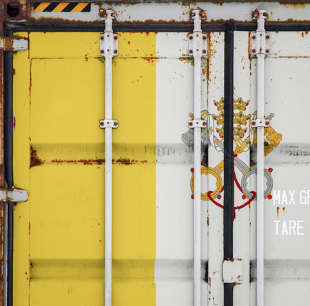 Close-up of the container with the national flag of Vatican. The concept of Vatican  export-import and national delivery of goods.の写真素材