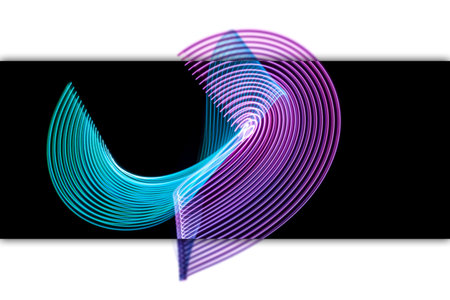 Abstract rainbow neon glowing crossing lines pattern. Background of colorful neon glowing light...