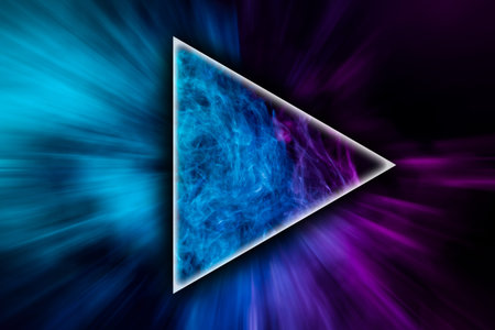 Dense multicolored smoke of   blue and pink colors  in the shape of a triangle on a black isolated...