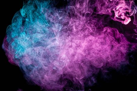 Toxic movement of color blue and pink smoke abstract on black background, fire design. Fantasy print for clothes: t-shirts, sweatshirts.の写真素材