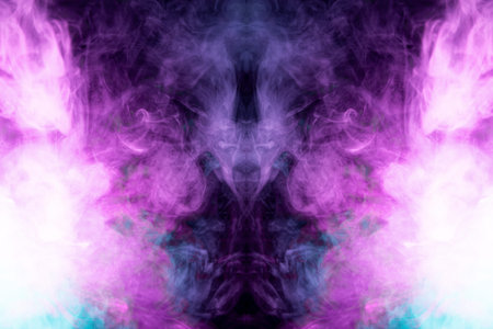 Dense multicolored smoke of   blue and purple colors in the form of a skull, monster, dragon on a...