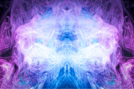 Smoke of pattern pink, purple and blue  in the form of horror monster on a dark isolated background....