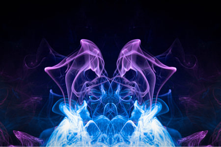 Fantasy print for clothes: t-shirts, sweatshirts.  Colorful blue and  pink  smoke in the form of a...