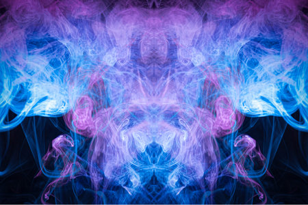 Fantasy print for clothes: t-shirts, sweatshirts.  Colorful blue and  pink  smoke in the form of a...