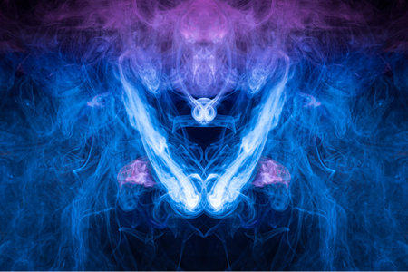 Pattern, Neon pink, blue  and  purple smoke in the  on a dark isolated background. Background from...