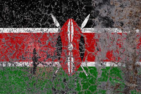 National flag of Kenya
 on old peeling wall background.The concept of national pride and symbol of the country.の写真素材