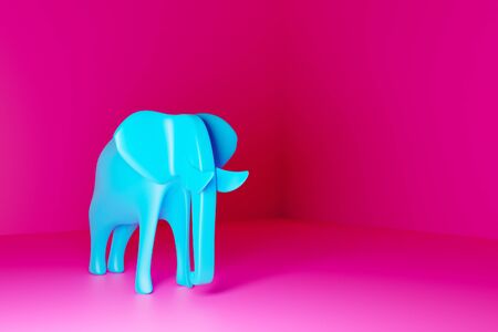 Full sized blue smooth elephant on a pink isolated background. 3D rendering model of an elephant in a simplified form. Animal Sketch Concept. Design art  elephantの写真素材