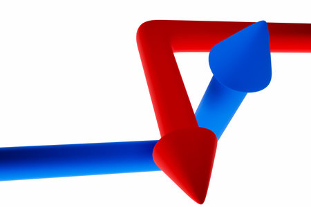 3D illustration of the different blue  and blue arrows icons. Arrows showing movement on top of each...