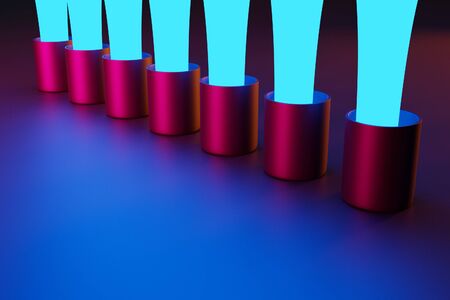 3D rendering. Ð¡lose blue stream of water drops in black and pink circles on a pink isolated background. Concept of a neon mug with a stream of water. Mug Patternの写真素材
