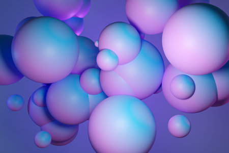 3D illustration volumetric pink and blue ball on a geometric monophonic background. Parallelogram...