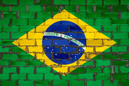 The national flag of Brazil painted on a wall of sibit blocks with cement. The symbol of the country.の写真素材