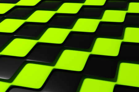 3D illustration black and green checkered geometric pattern of pyramids. Unusual chessboard. Decorative print, pattern. Square Volumetric Printの写真素材