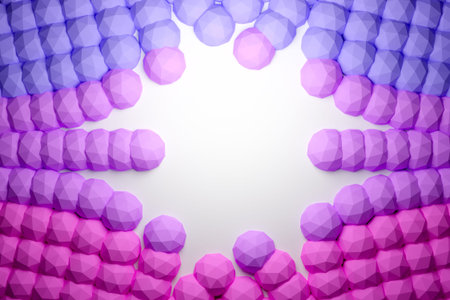 3d illustration of rows of pink polygones. Parallelogram pattern. Technology geometry background