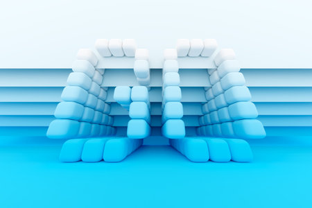 3D illustration inscription GO from small white cubes on a blue isolated background. Action and...