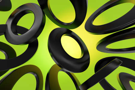 Close-up 3d monochrome illustration. Different geometric circles are placed at the same distance. Simple geometric shapesの写真素材