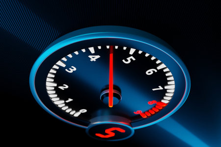 3D illustration car tachometer closeup. Sign and symbol on car dashboard. Close-up scale digits