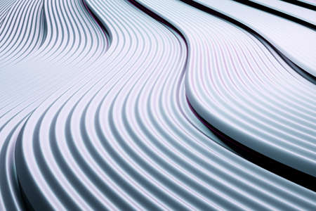 3d illustration of a stereo strip of different colors. Geometric stripes similar to waves. Abstract gray glowing crossing lines patternの写真素材