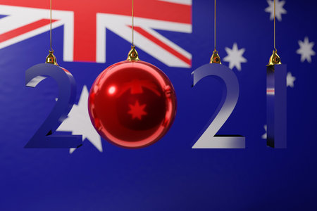 3D illustration 2021 happy new year against the background of the national flag of Australia, 2021...