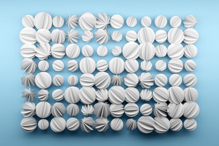 3D illustration of a white origami balls on the blue background. Simple geometric shapes. Futuristic...