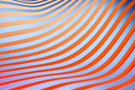 3d illustration of a stereo strip of different colors. Geometric stripes similar to waves. Abstract blue and red glowing crossing lines patternの写真素材