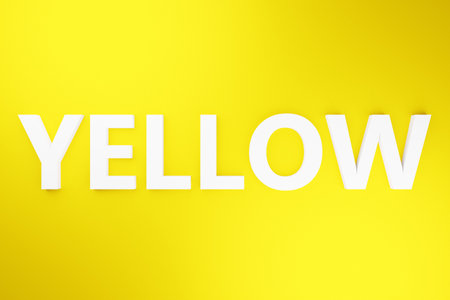 3d illustration volumetric inscription in YELLOW white letters on a bright yellow isolated background. Color symbolの写真素材