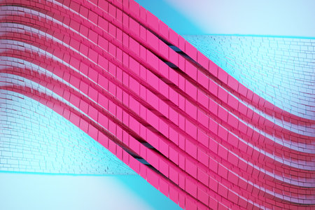 3d illustration of a stereo strip of different colors. Geometric stripes similar to waves. Abstract...