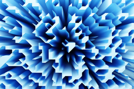 3d illustration of different rows of blue shapes. Set of cubes on monocrome background, pattern....