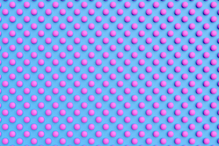 3d illustration of rows of pink circles .Set of circles on monocrome blue background, pattern....