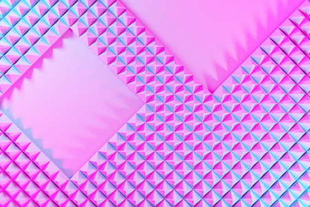 3d illustration of rows of pink polygones. Parallelogram pattern. Technology geometry background