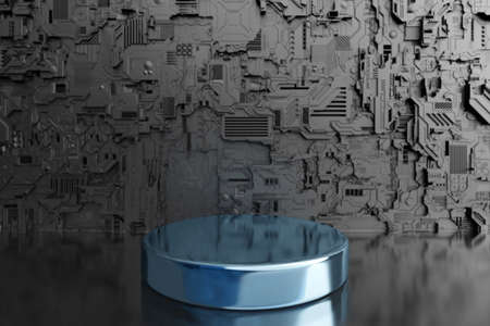 3d illustration of a scene from a circle with background realistic model of a robot or black cyber armor.の写真素材